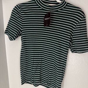 Forever 21, Hunter Green and Cream Striped Top, Size Medium, NWT
